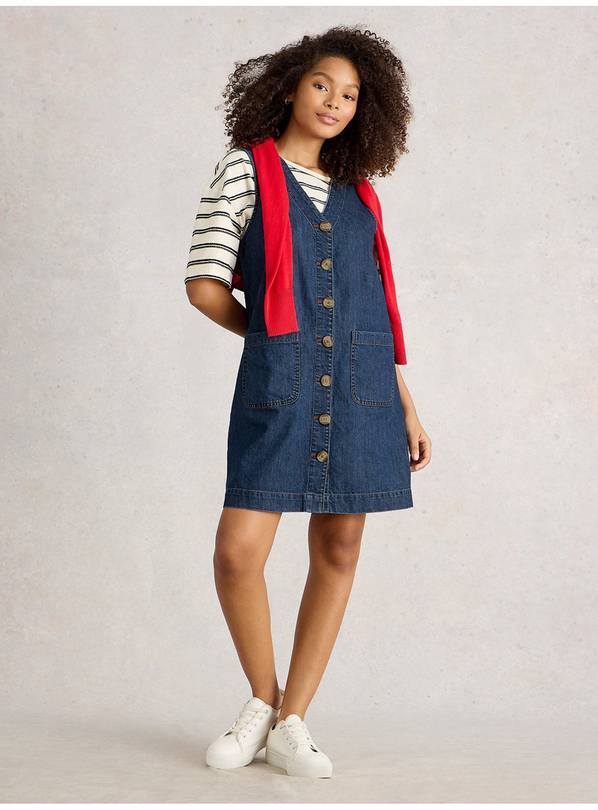 WHITE STUFF Rose Denim Pinny Dress 10